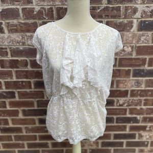 XL The Limited Sheer Lace Blouse with Elastic Waist